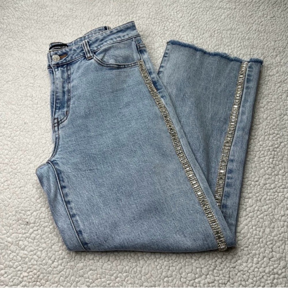 Generation Love Crystal Side Hem Straight Leg Cropped Raw Hem Jean! Size 29!